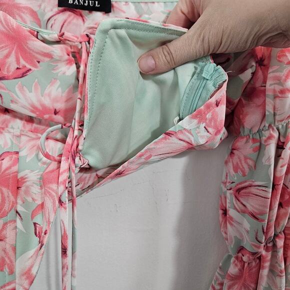 Floral Pink Puff Long Flare Sleeve Self Tie Front Crop Corset Top. Size Large - Picture 9 of 10